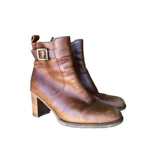 Bass Western Erma Brown Ankle Booties Side Zip Womens 7.5 M Heeled Ankle Boots